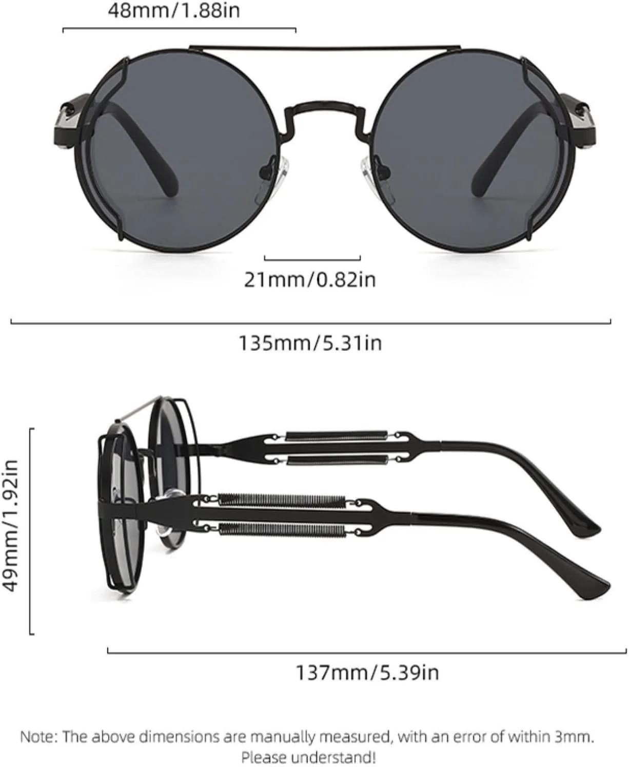 

Солнцезащитные очки в панк-стиле с круглой оправой. Полые металлические солнцезащитные очки с двойной пружинной системой и полыми дужками TKKTLLT, Gloden