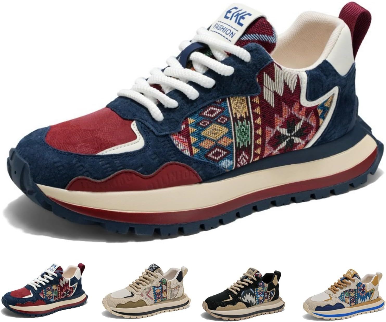 

Мужские ретро-кроссовки MACEFIL с массивной подошвой, противоскользящие, удобные, модные, спортивные, повседневные, для улицы и ходьбы, красный/синий