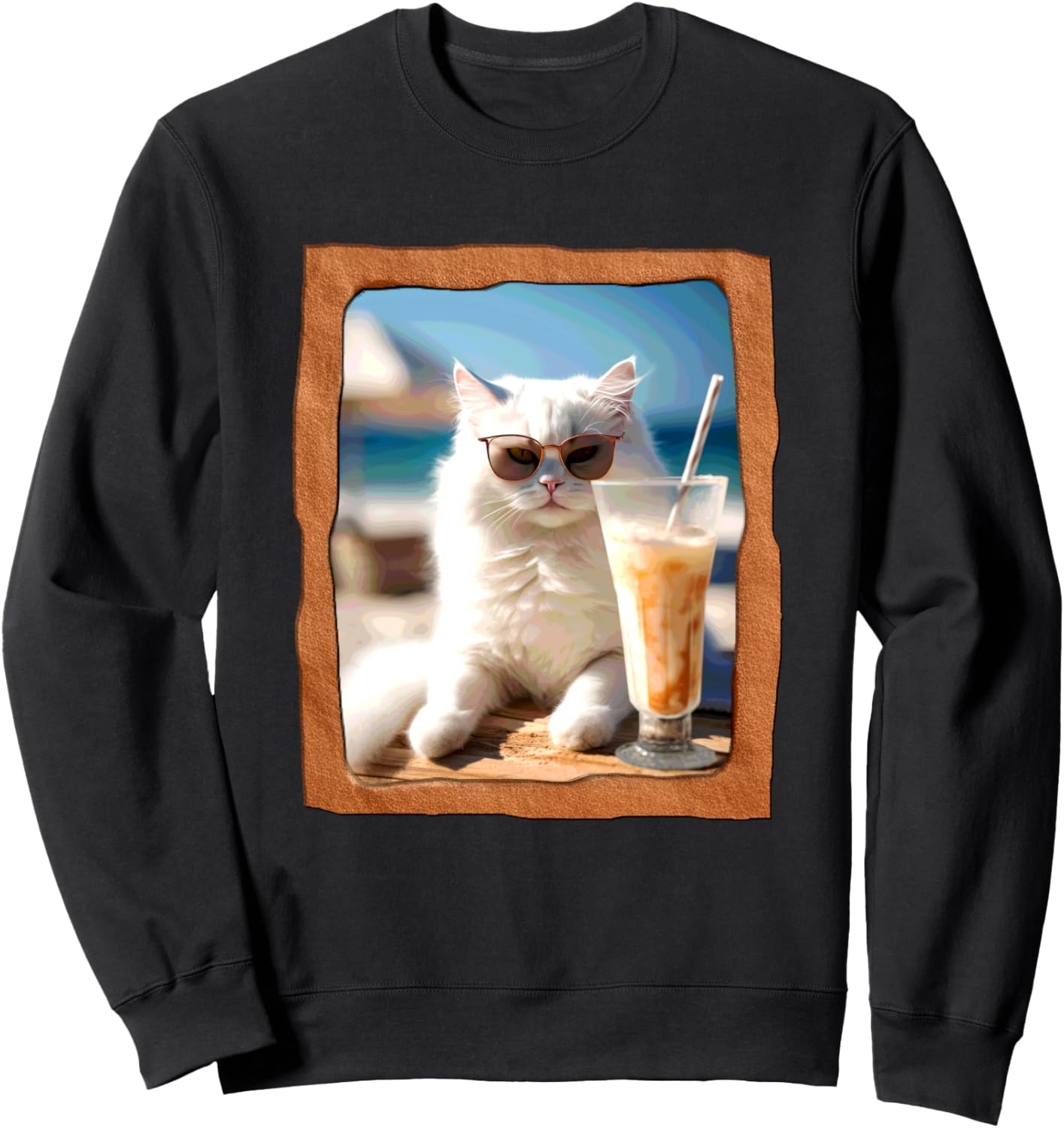 

Расслабляющая атмосфера, кошка, пляжные солнцезащитные очки, толстовка со вкусом холодного кофе Playful Summer Vibes Pet Relaxation Beach Life, черный