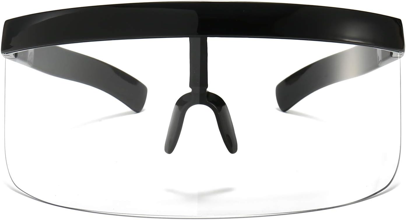 

Футуристические солнцезащитные очки-щит с большим зеркальным козырьком и плоской верхней частью, подходящие для мужчин и женщин, как шляпа от солнца, для защиты от ультрафиолета, Black/Clear Uv Lens