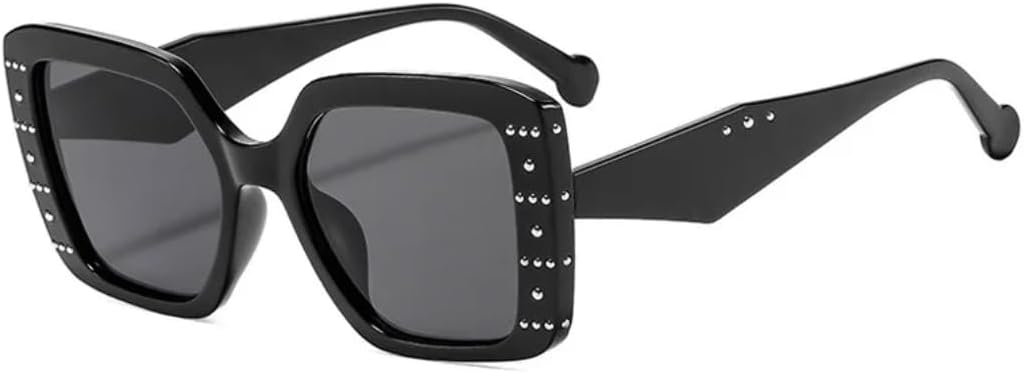 

Модные квадратные солнцезащитные очки для женщин в стиле ретро, ​​конфетные цвета, панк, заклепки, леопардовый принт, защита от УФ-излучения UV400 TVTBBVV, Black-black