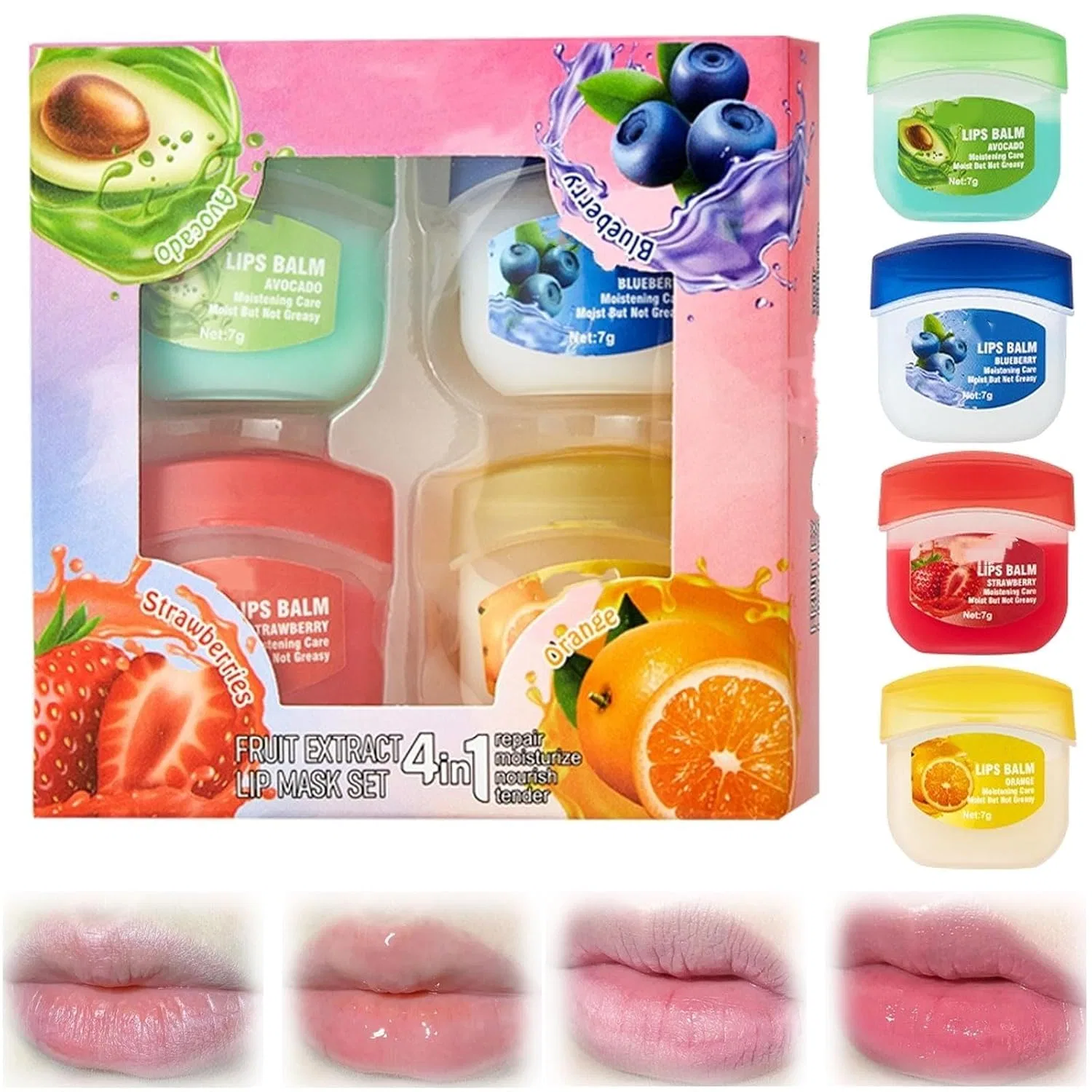 Набор для ухода за губами с фруктовым вкусом Generisch, 4 Pieces.