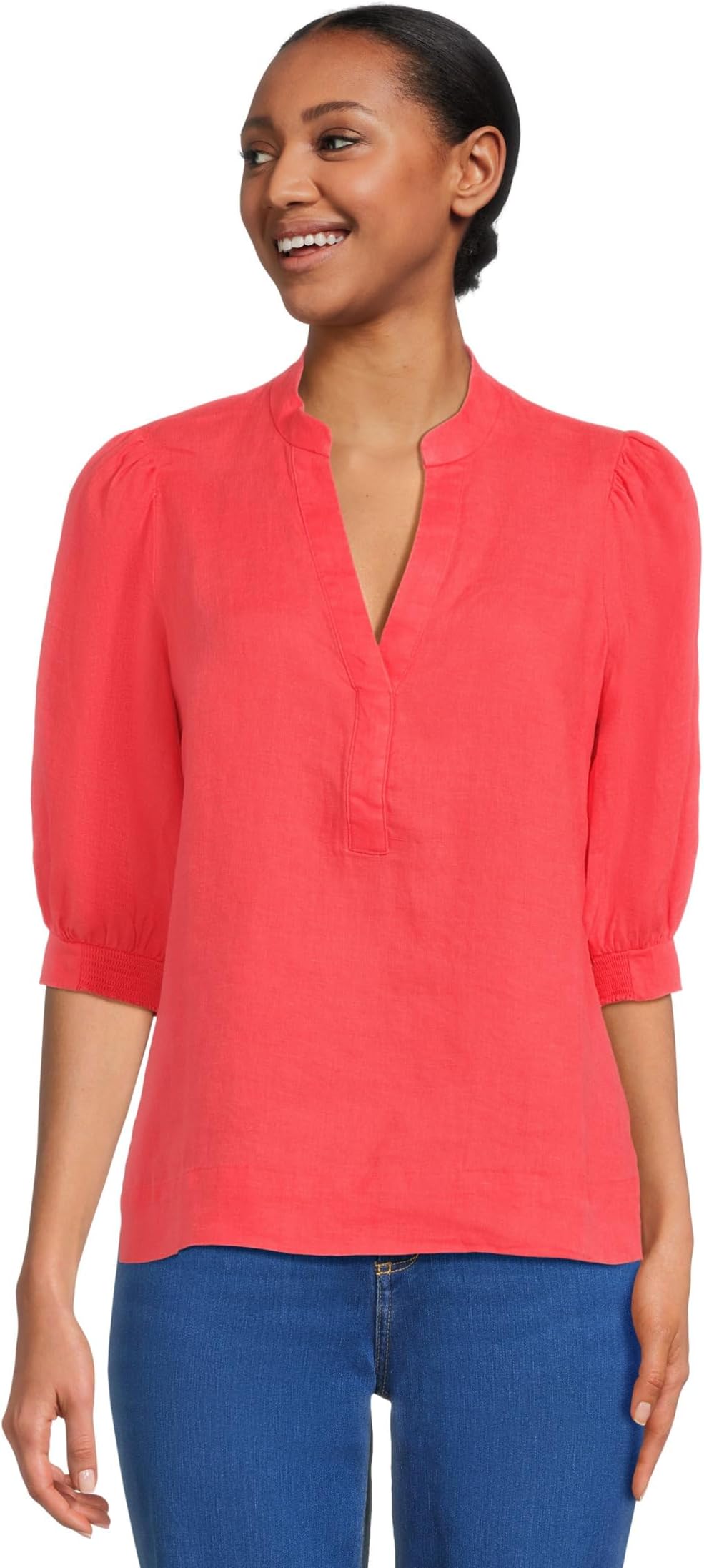 

Топ Lilly Pulitzer Mialeigh Elbow Sleeve Linen Top, цвет Cane Coral