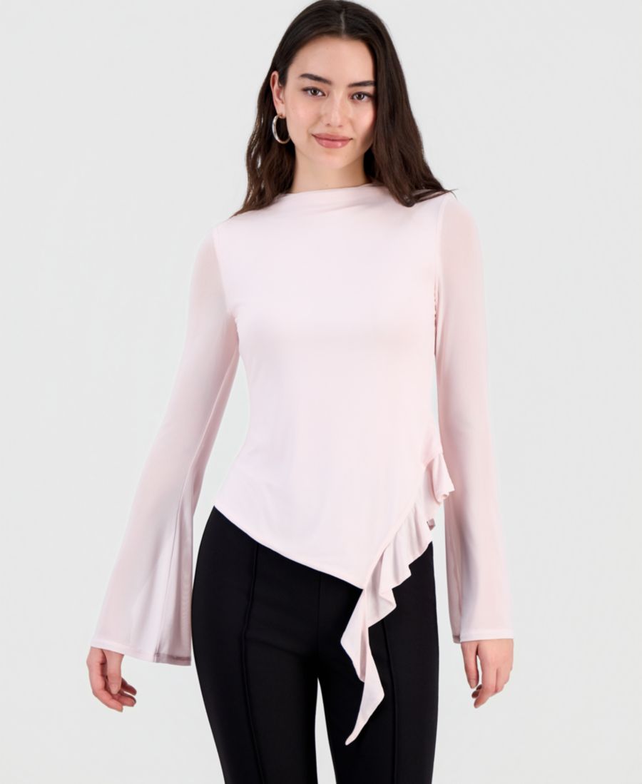 

Женская блузка с высоким воротником и оборками Bar III, Baby Pink