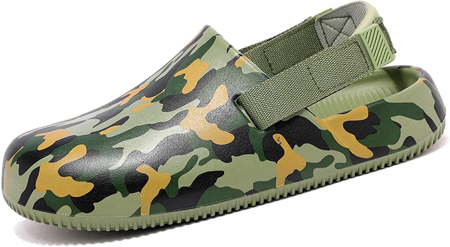 

MEIAGDT Мужские и женские сабо Унисекс Садовая обувь Камуфляжные спортивные мулы Нескользящие легкие сандалии с регулируемым задним ремешком для дома, пляжа, бассейна и активного отдыха на улице, зеленый
