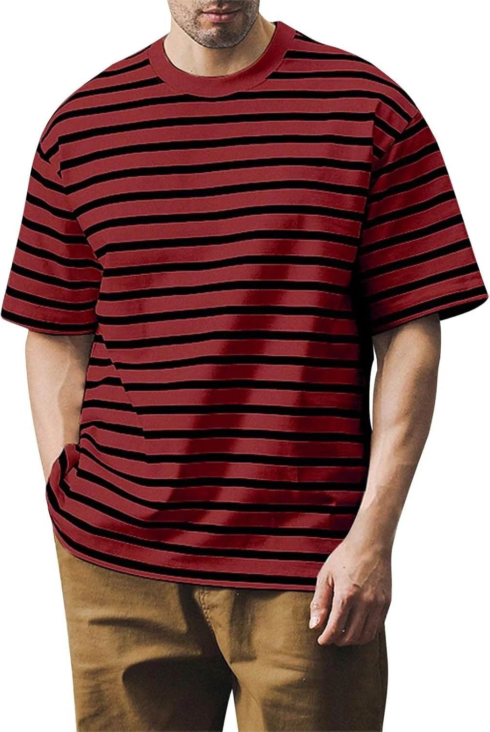 

WENKOMG1 мужская футболка с полосками, короткий рукав, летняя, S-4XL