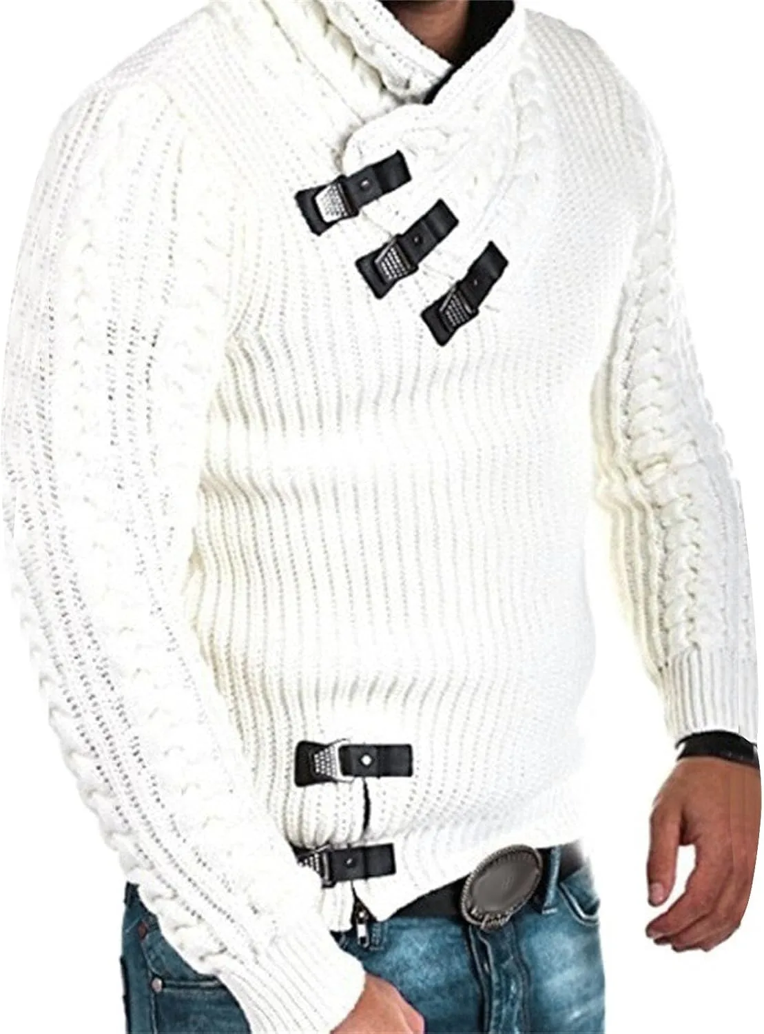 Вязаный пуловер для мужчин Slim Fit с длинным рукавом и шалькой — фото 3