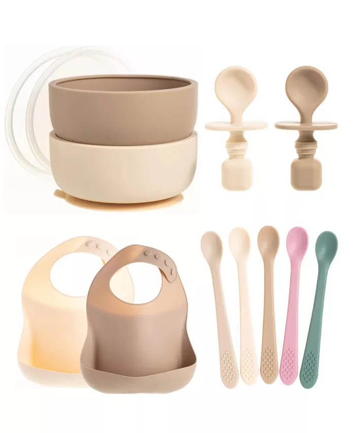 

Набор для кормления малыша, силиконовый слюнявчик, миска и ложки для первого этапа самостоятельного приема пищи Sperric, розовый