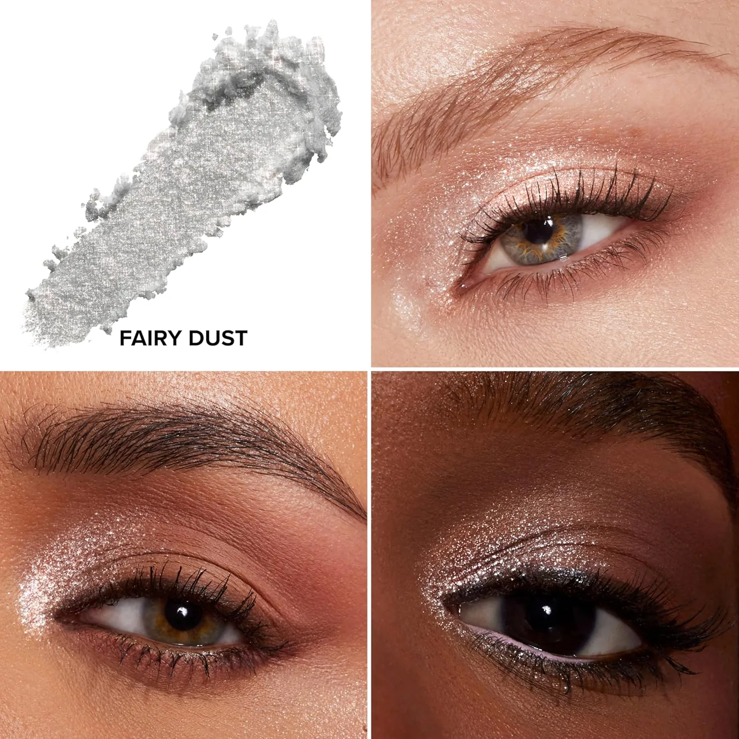 Too Faced Disco Crush High Shine Glitter Многофункциональный блеск для глаз и лица | Кремовый, переливающийся, мультихромный блеск для лица и теней, 0,05 унции, 01 Fairy Dust (Opalescent Platinum Sparkle) — фото 2