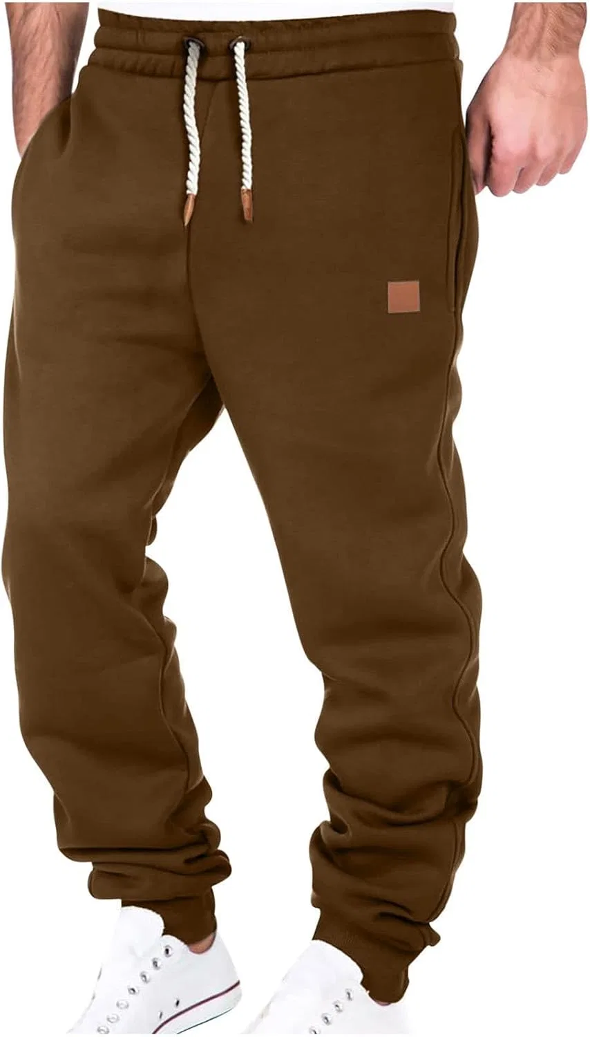 Мужские спортивные брюки из флиса, свободные, с карманами, A03_brown