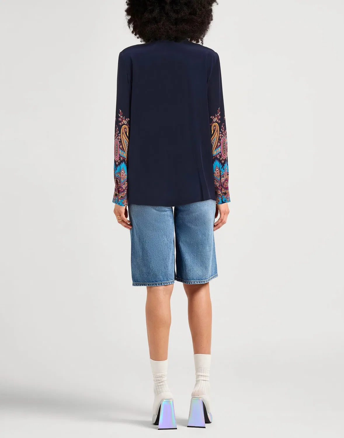 Рубашка из атласа ETRO Midnight blue — фото 3