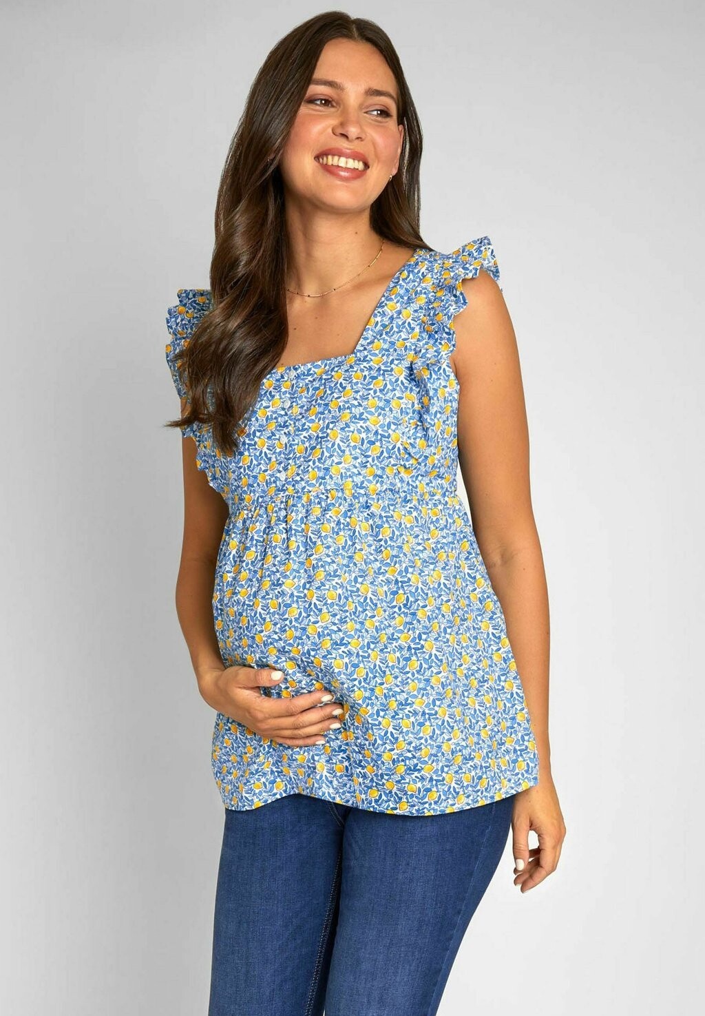 

Блузка Lemon Print Frill Sleeve Maternity Regular Fit JoJo Maman Bébé, синий