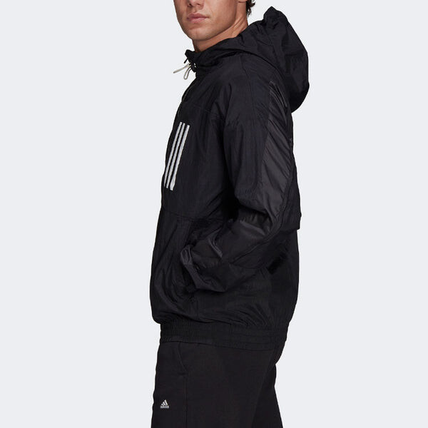 Куртка men's wnd mother contrasting colors windproof hooded logo jacket black Adidas, черный — фото 4