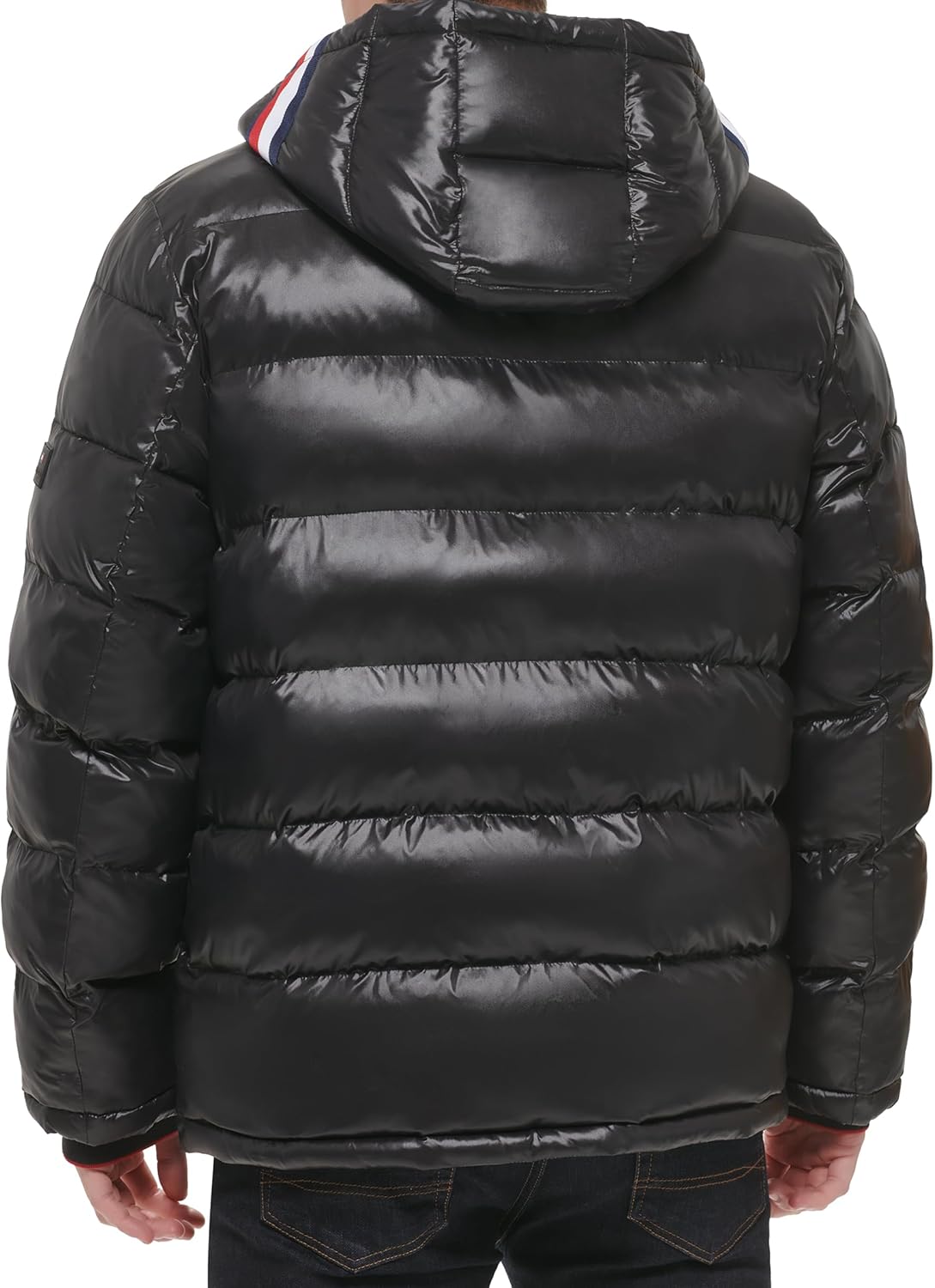 Мужская блестящая стеганая куртка Tommy Hilfiger Mens с логотипом средней толщины, Black — фото 4