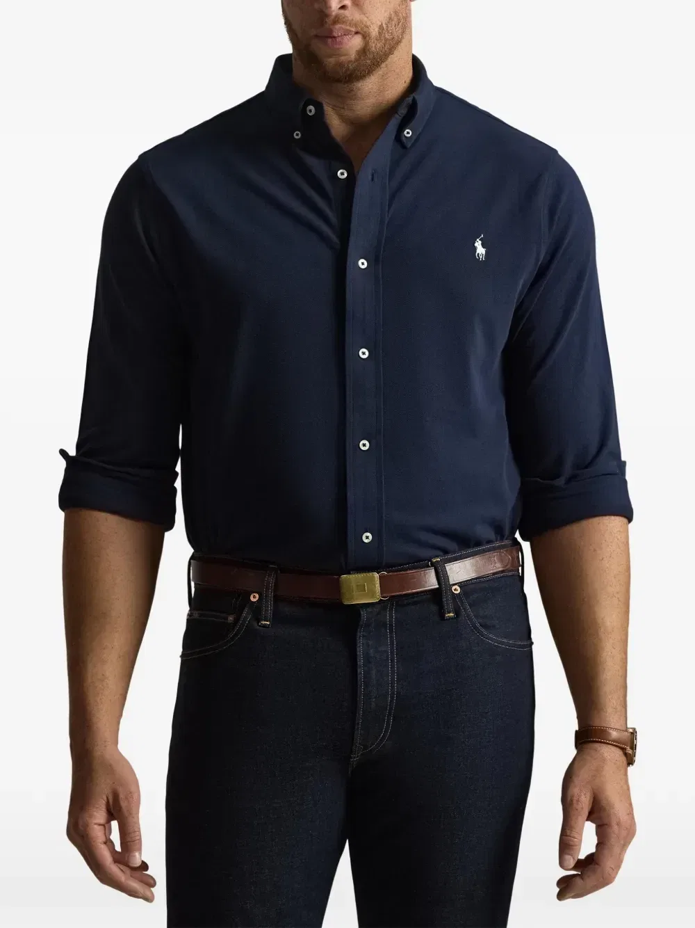 Легкая сетчатая рубашка с вышивкой POLO RALPH LAUREN, синий — фото 3