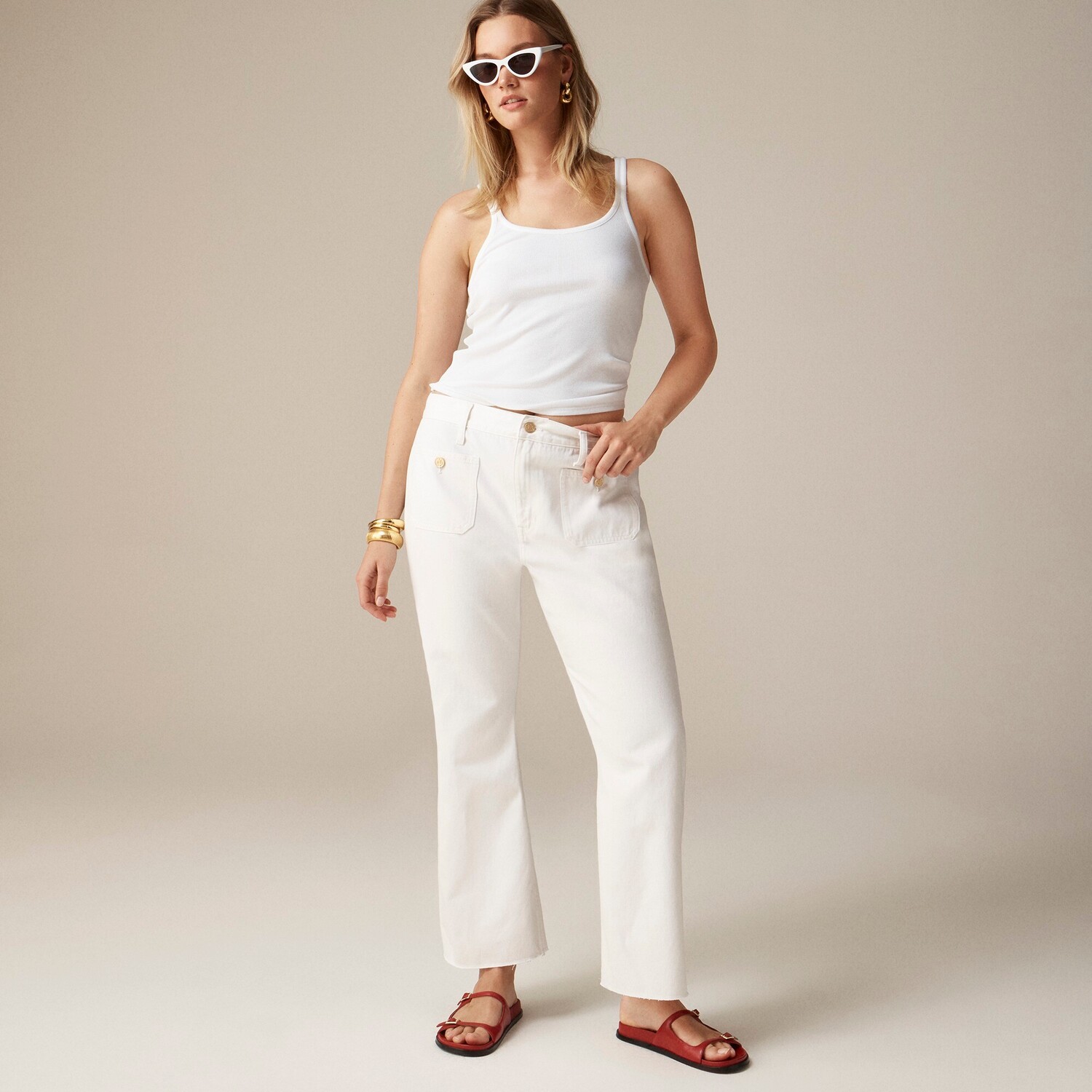 

Свободные джинсы-полуботинки Sailor средней посадки белого цвета J.Crew, белый