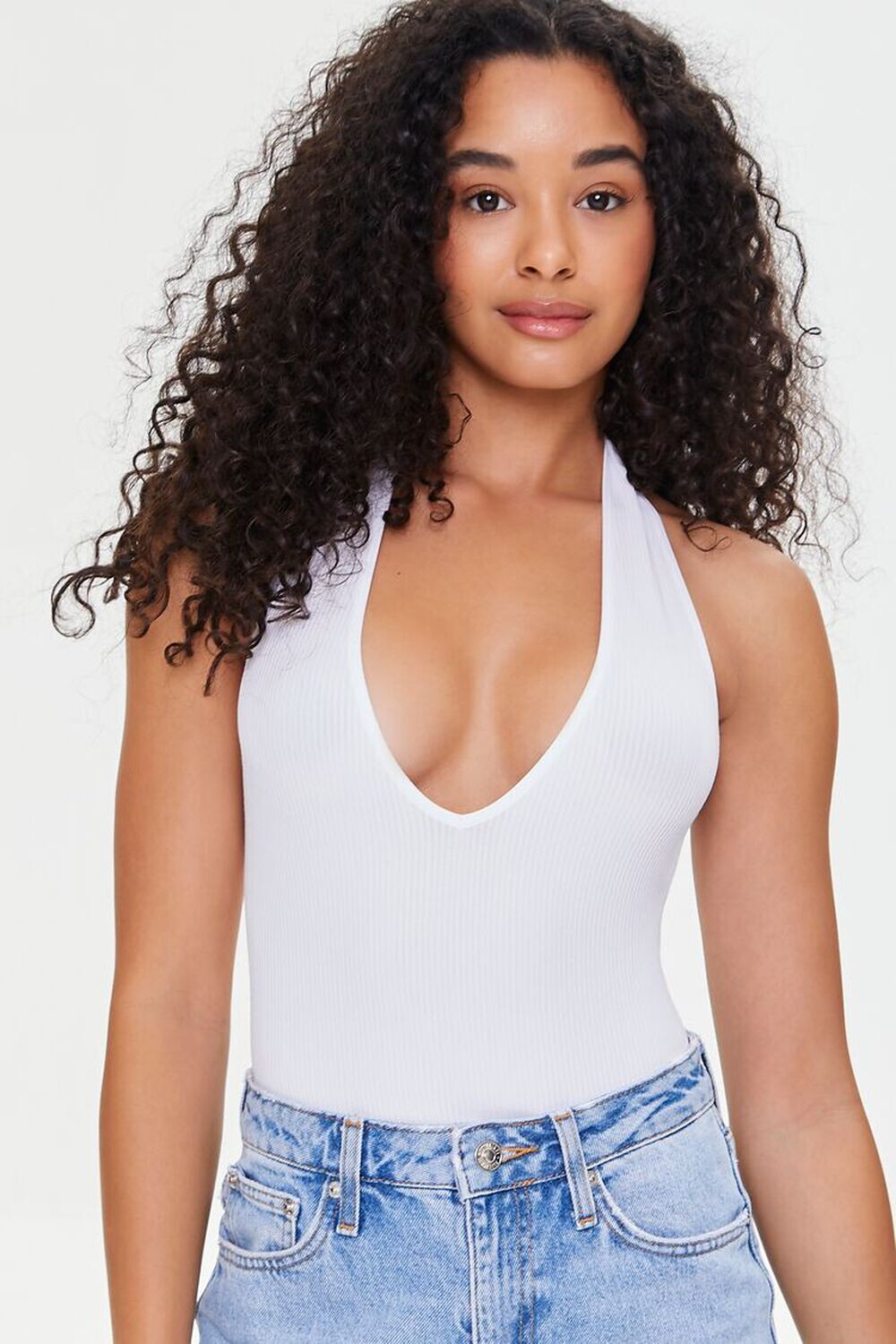 

Бесшовное боди с лямкой на шее Forever 21, белый