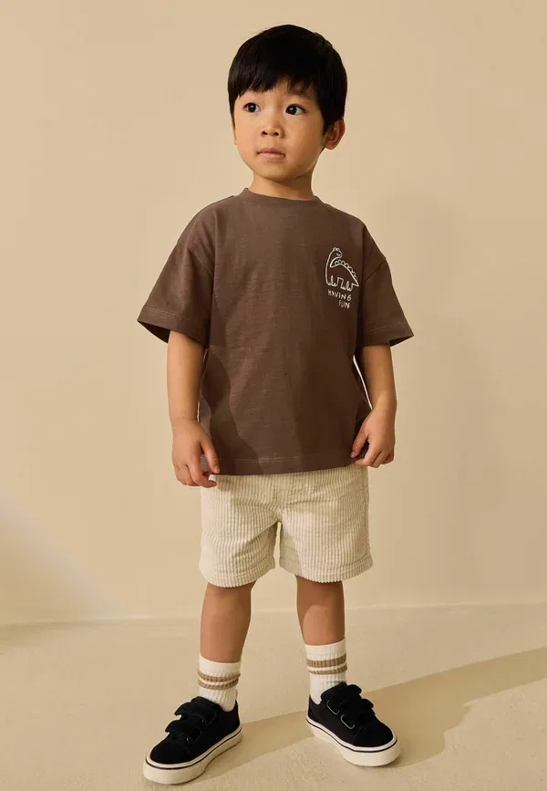 Футболка Regular fit с коротким рукавом и принтом на спине Next, chocolate brown dinosaur club oversized, шоколадно-коричневый