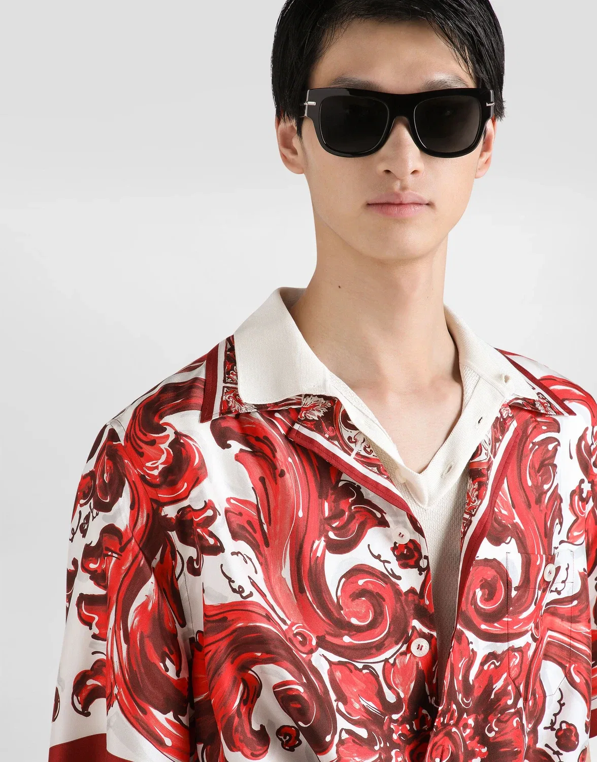 Рубашка-гавайка из шелкового твила с принтом «Майолика» DOLCE & GABBANA, бежевый — фото 4