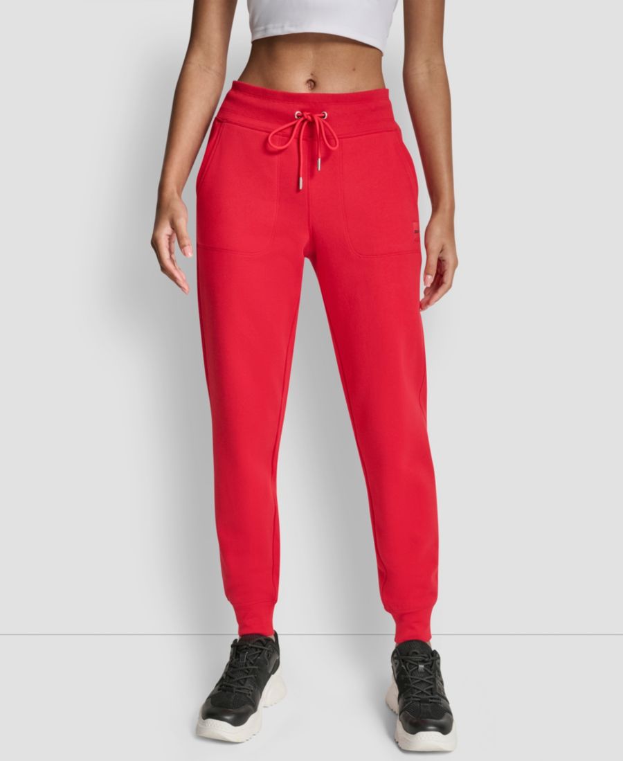 

Женские спортивные брюки с логотипом в тон, ребристой отделкой и боковыми карманами DKNY, City Crimson