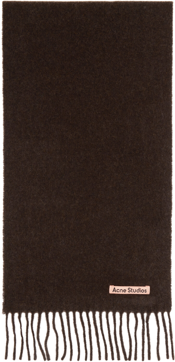 

Коричневый узкий шерстяной шарф с бахромой Acne Studios, Brown melange