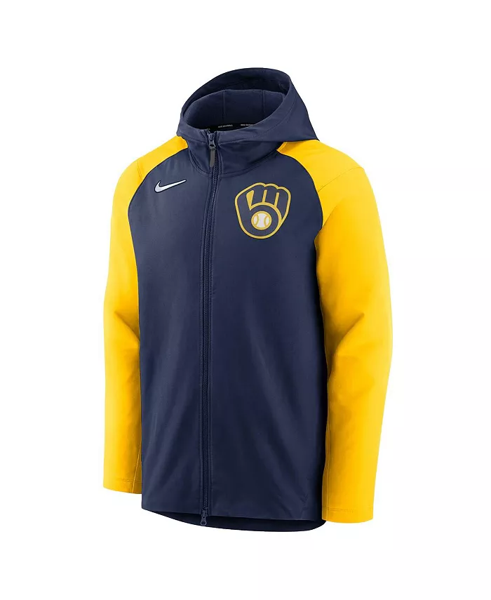 Мужская сине-золотая толстовка с молнией Milwaukee Brewers Authentic Collection Performance Jacket Nike — фото 3