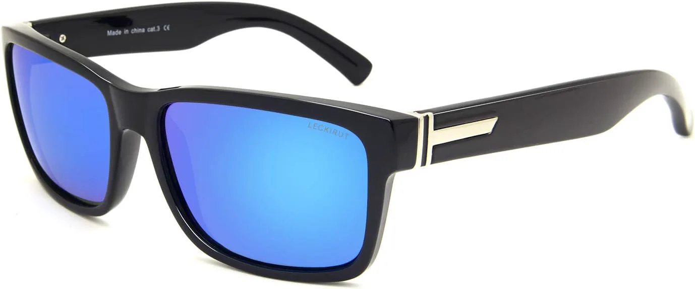 

Винтажные поляризованные солнцезащитные очки LECKIRUT для мужчин и женщин, ретро-очки с крупными квадратными зеркальными линзами, S4 Ice Blue Lens/Black Silver Frame