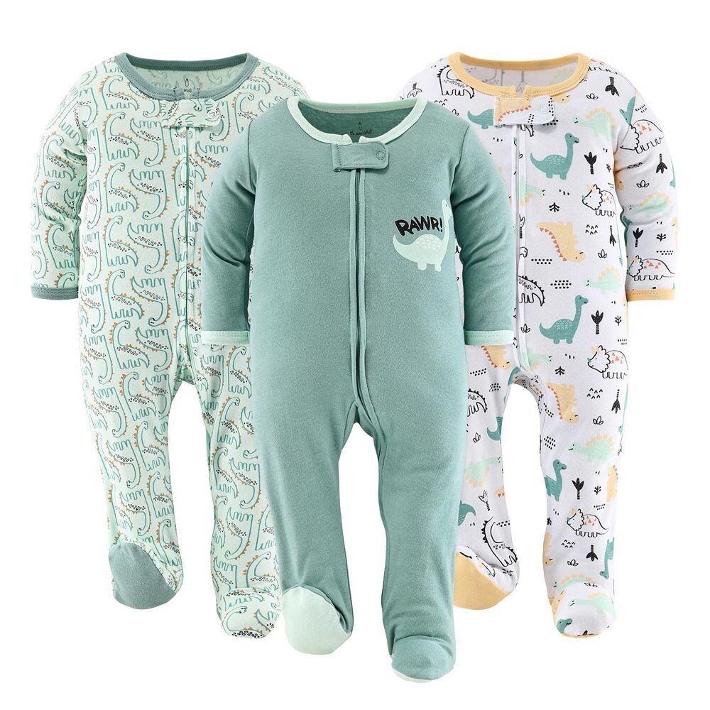 

Детские пижамы The Peanutshell Green Dino Footed для мальчиков и девочек, 3 шт., зеленый