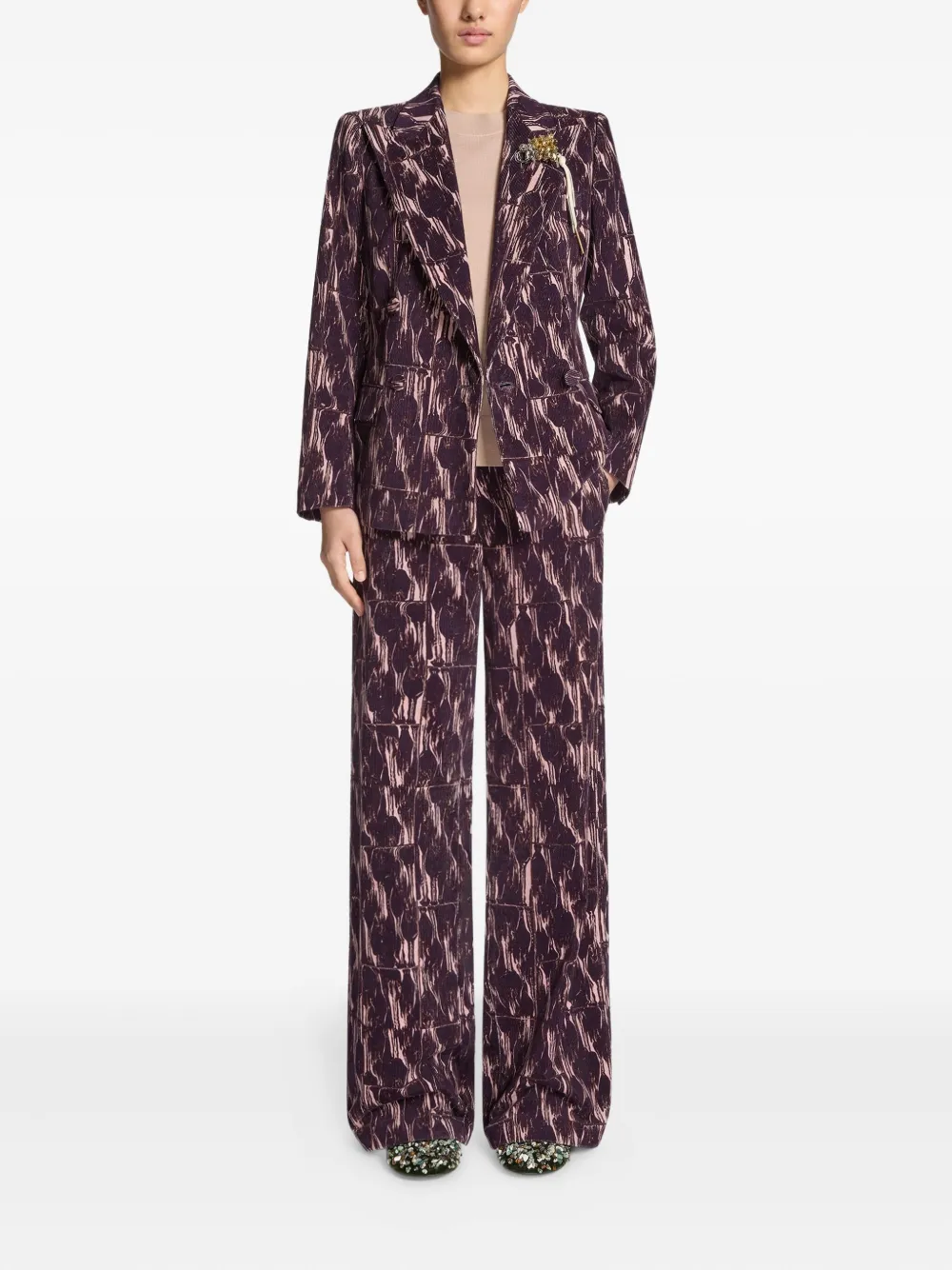 

Двубортный пиджак с абстрактным принтом DRIES VAN NOTEN, фиолетовый