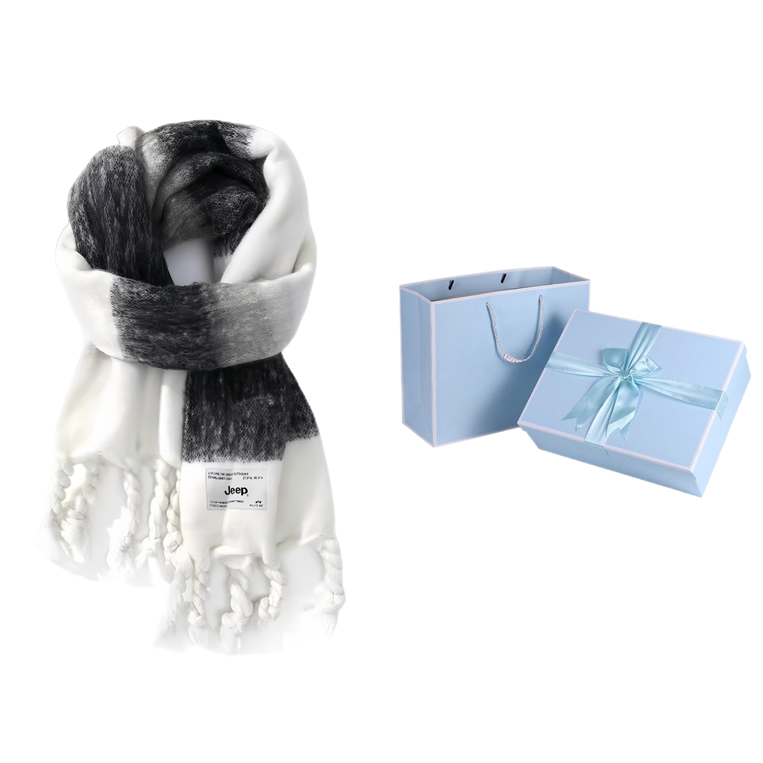 

Jeep Вязаный шарф унисекс, Black White Blue Gift Box Set