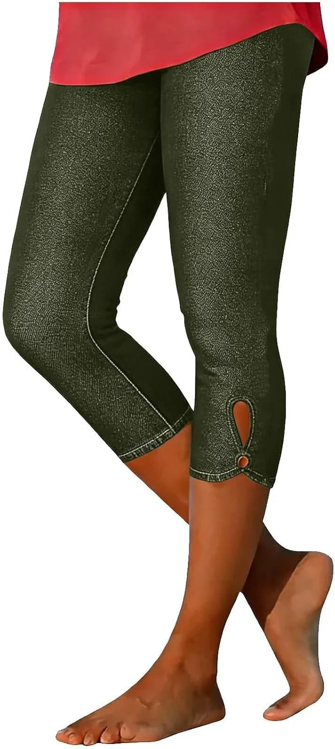 Джинсы капри, потертые, Women Distressed, Army Green