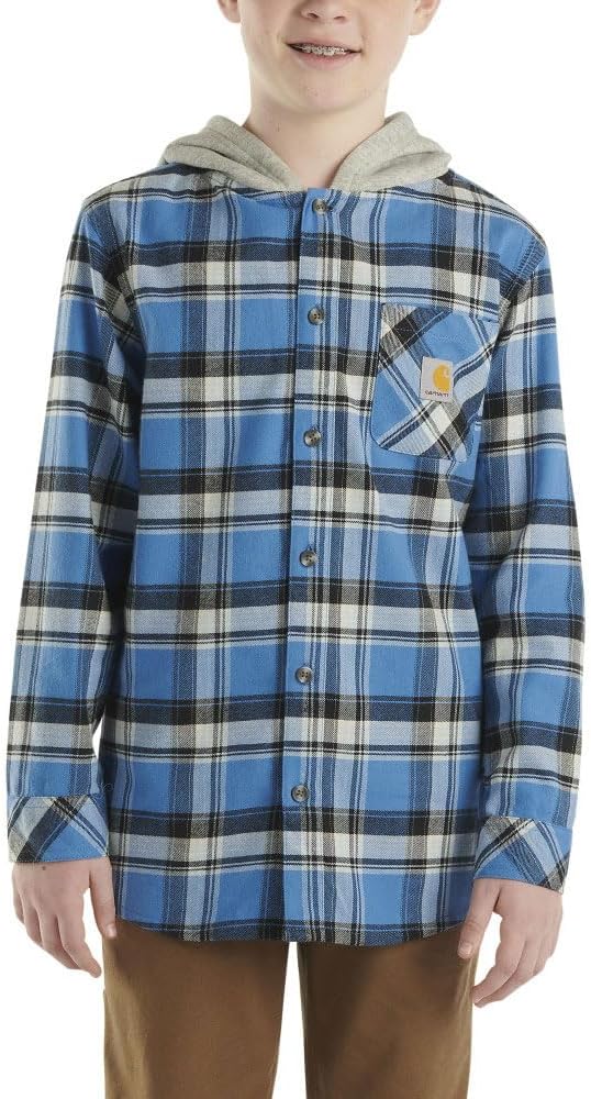 

Carhartt Kid's CE8195 фланелевая рубашка с длинным рукавом на пуговицах и капюшоном - для мальчиков, Electric Blue Lemonade