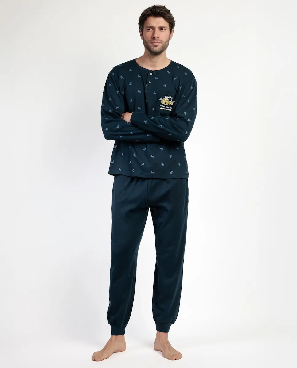 

Мужская длинная пижама из хлопка синего цвета Lois