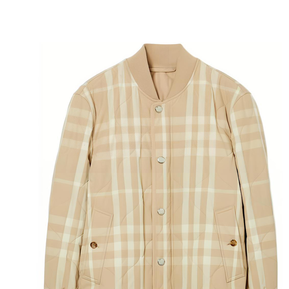 Куртка Burberry клетчатая стеганая на пуговицах, мягкий рыжевато-коричневый — фото 3