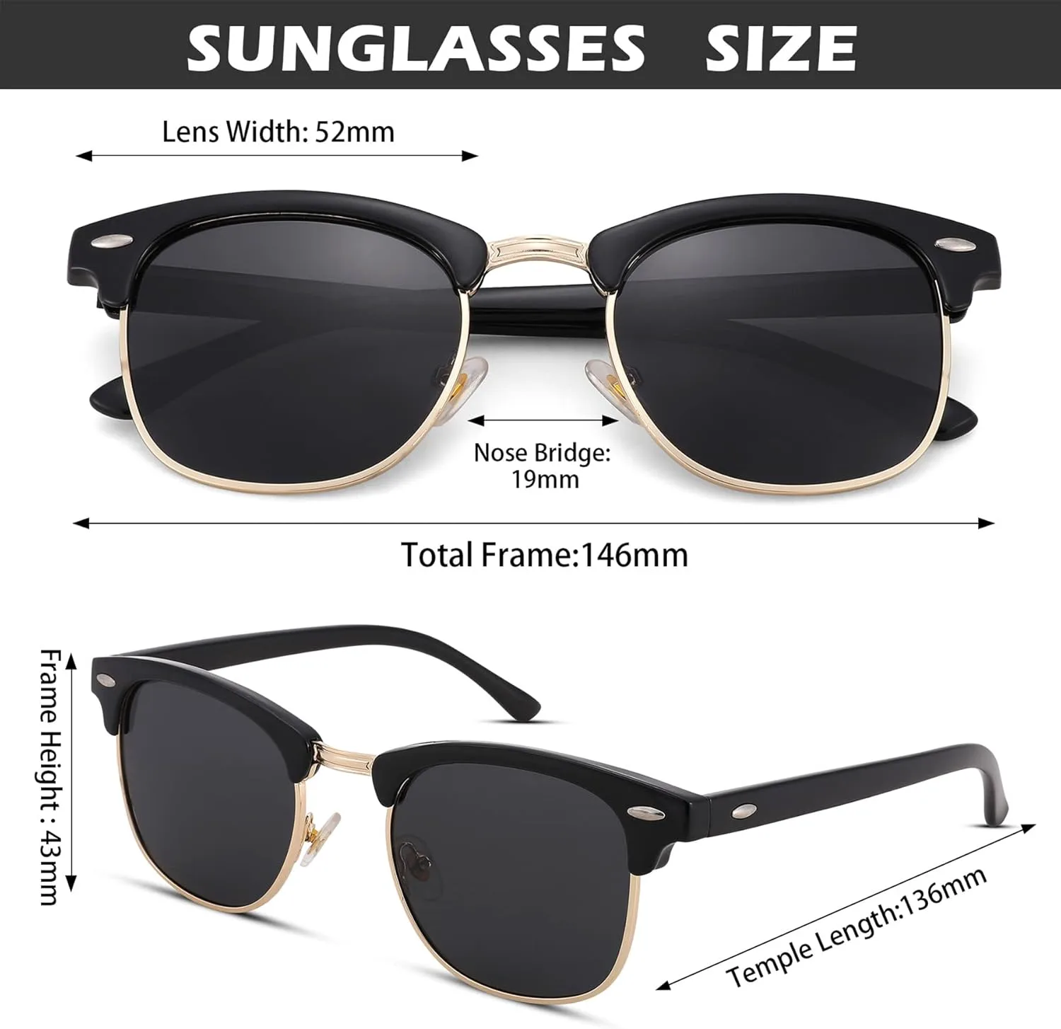 

Полуободковые поляризованные солнцезащитные очки Pro Acme с защитой от УФ-излучения UV 400 для женщин и мужчин, E6 Black/Gold Rimmed + Red Mirror/Gold Rimmed (2 Pack)