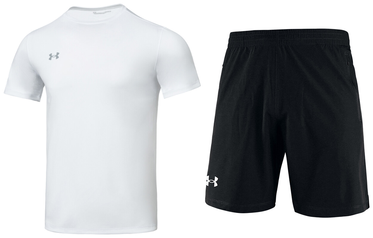 

Повседневный спортивный мужской комплект: белый топ и черные шорты Under Armour, белый