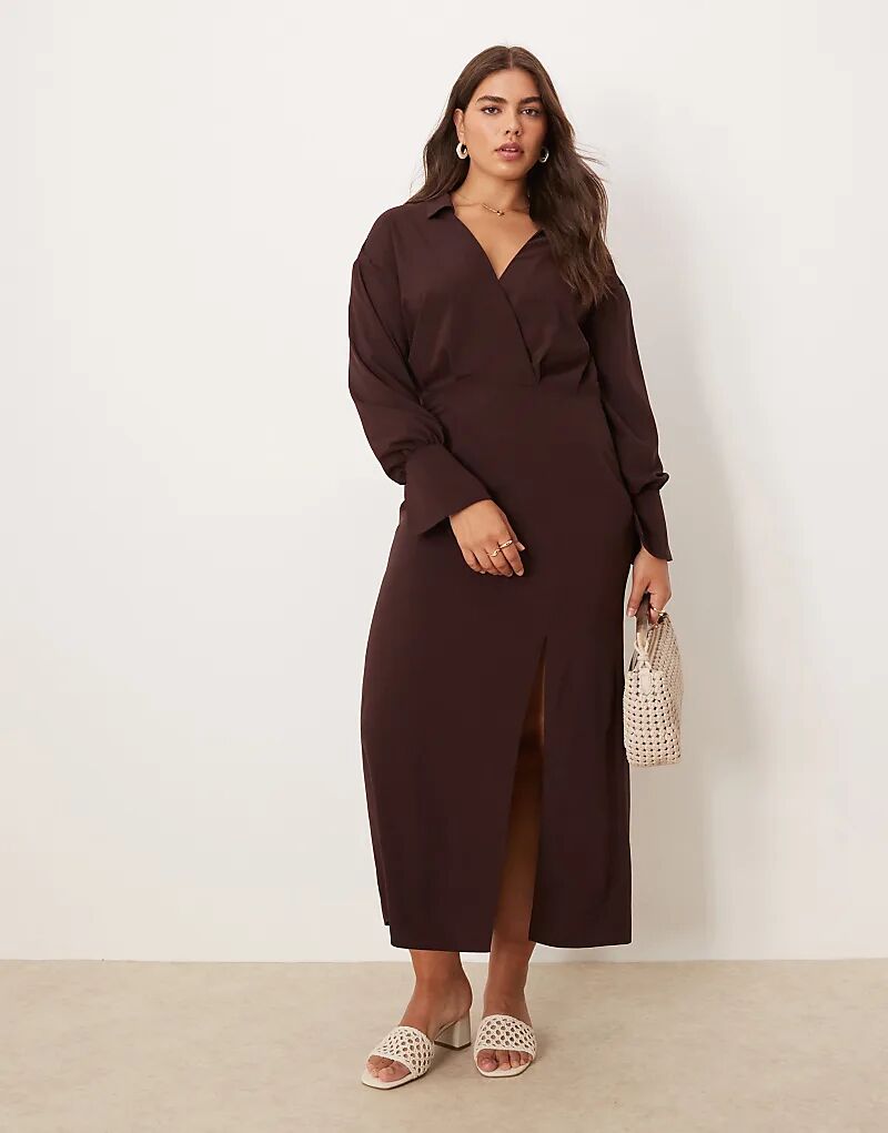 

Платье-рубашка миди ASOS DESIGN Curve с запахом и декоративными швами шоколадного цвета Asos Curve