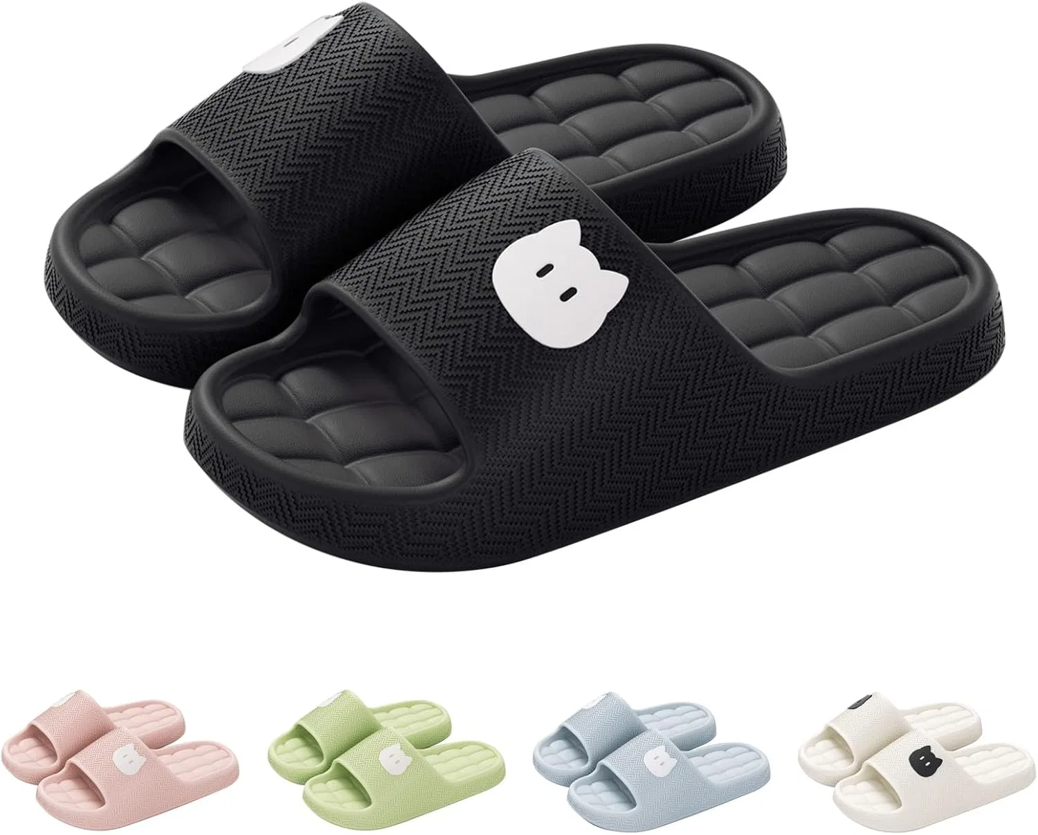 Badelatschen Damen Herren Badeschuhe Original Тапочки унисекс Schuhe Damen Sommer Hauslatschen Indoor Schlappen Leicht Hausschlappen Gemütlich Hausschuhe Bequem Тапочки Super Weich Badepantoletten 1 SLNLUYK, Schwarz — фото 4