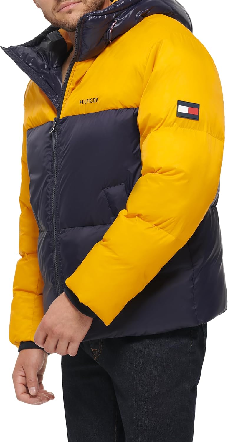 Мужская стеганая куртка-пуховик Tommy Hilfiger Mens свободного кроя, Navy/Yellow — фото 3
