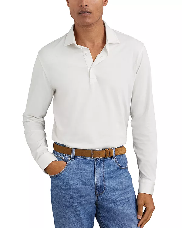 

Рубашка-Поло с длинными рукавами из трикотажа Porofino, сшитая из трикотажа с наполовину застегнутыми пуговицами. Reiss, белый