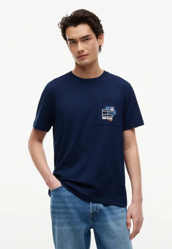 Футболка Tommy Hilfiger с летним принтом, угольно-синий