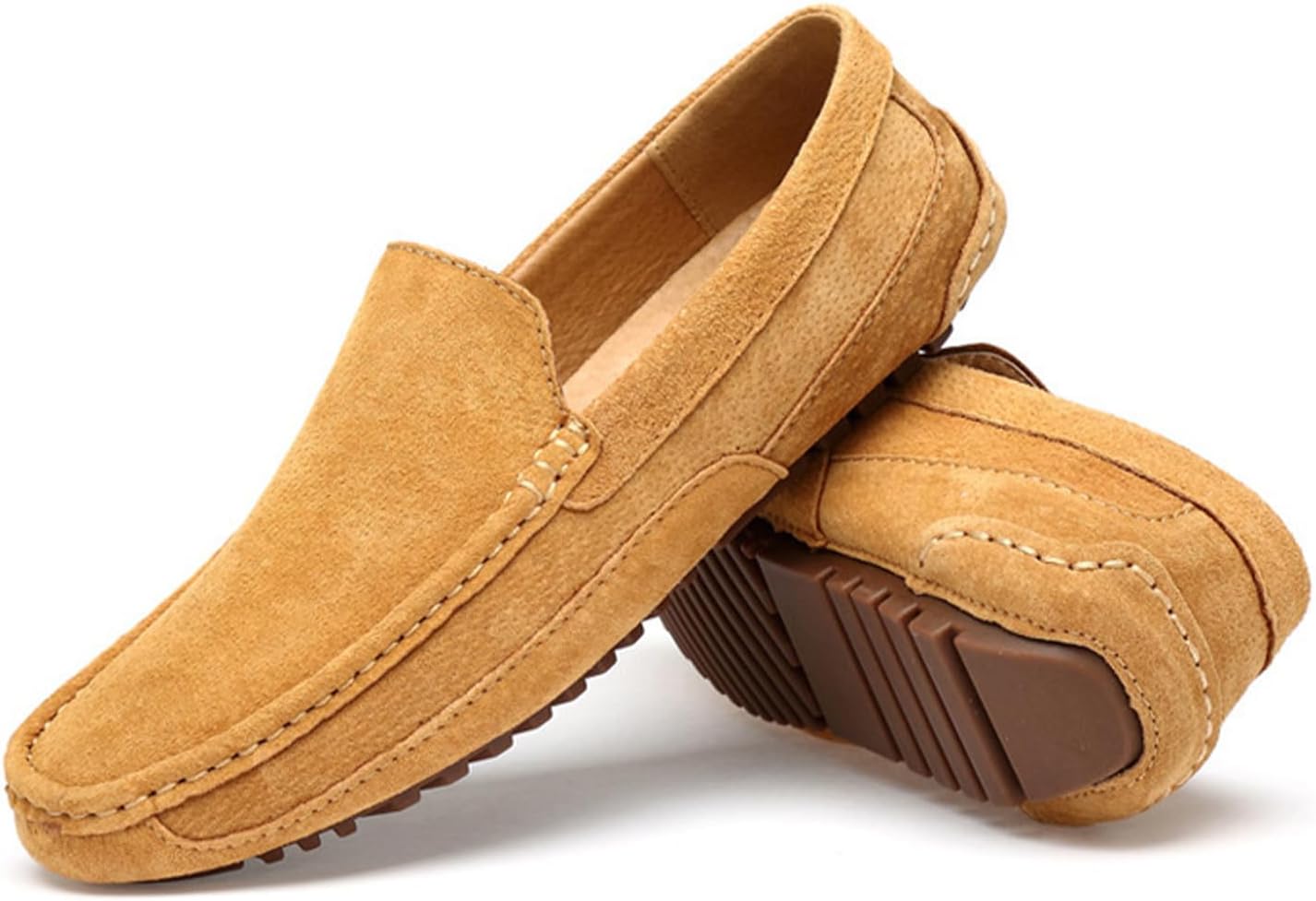 

Мужские замшевые лоферы ENJGU с пенни, ретро, с круглым носком, однотонные мокасины, удобные, на молнии, повседневные туфли-блотки, коричневый