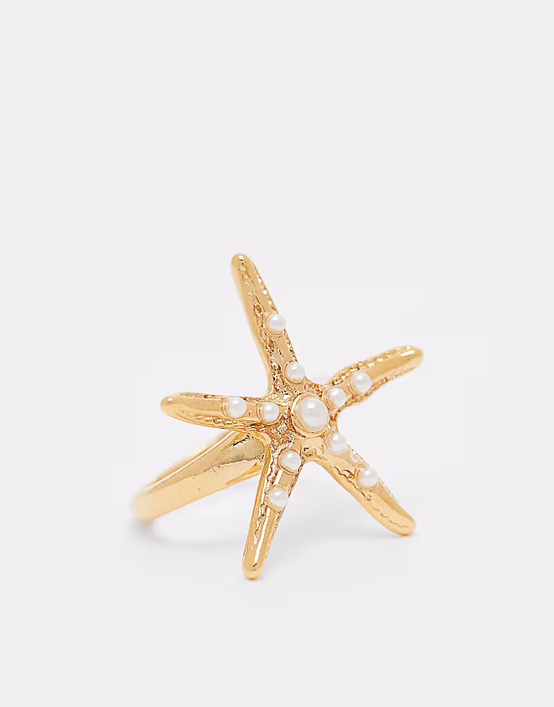

Кольцо с позолотой в виде морской звезды из бледного золота Orelia
