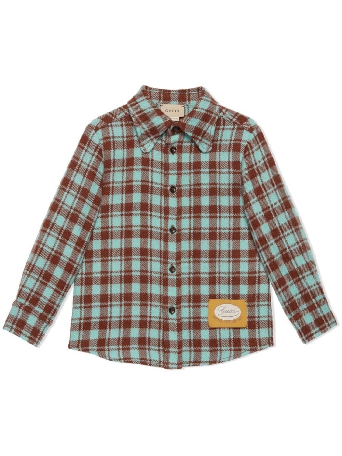

Gucci Kids шерстяная рубашка в клетку, коричневый