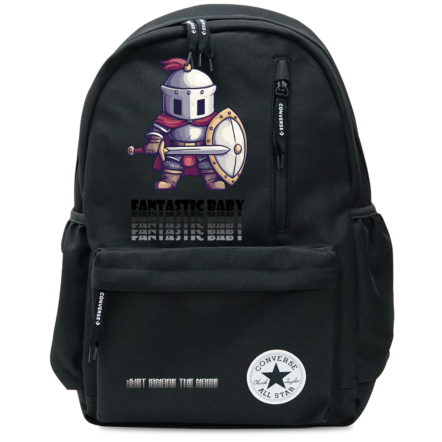 

Converse Полиэстеровый рюкзак для студентов среднего размера унисекс черный, Pixel Knight