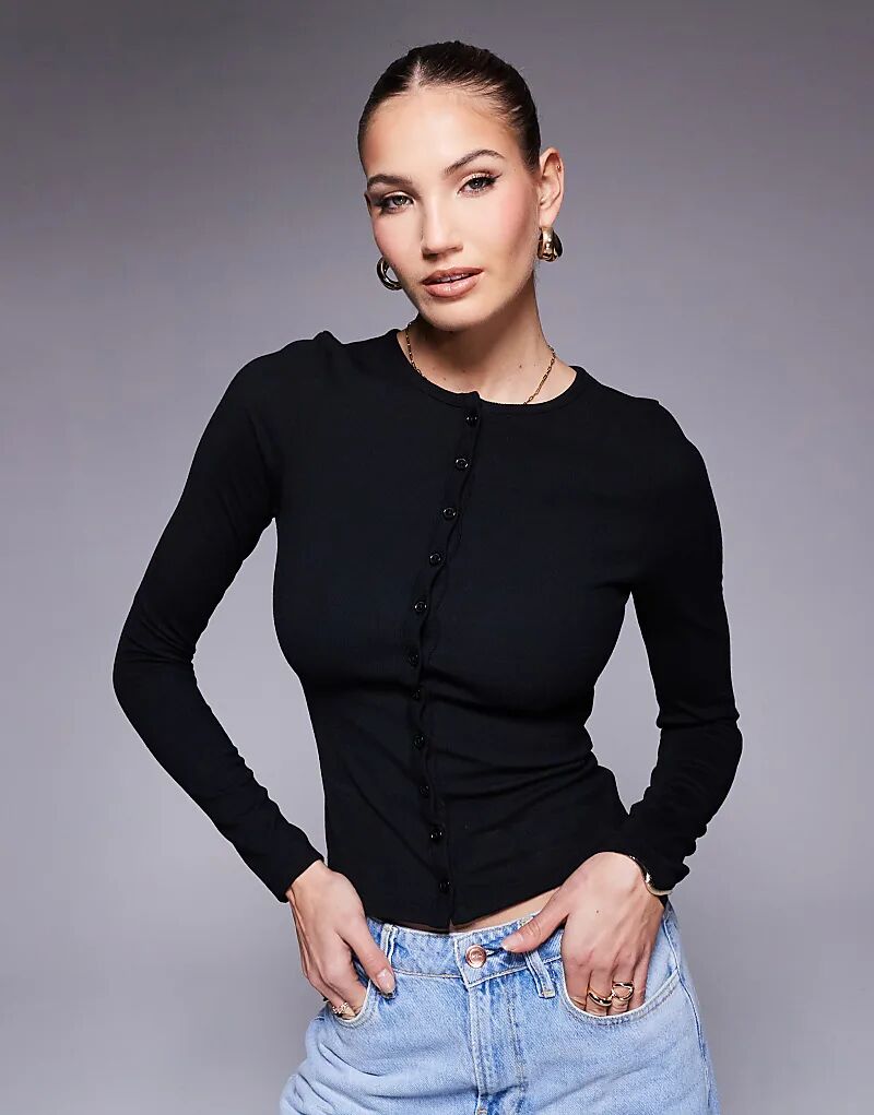 

Кардиган ASOS DESIGN в рубчик на пуговицах черного цвета