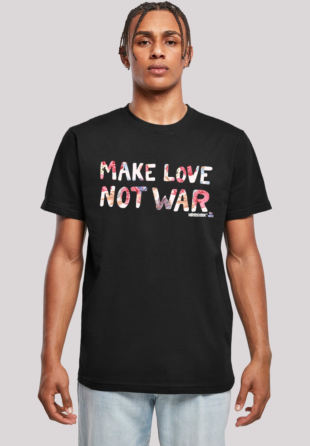 

Футболка с принтом WOODSTOCK MAKE LOVE NOT WAR FLORAL F4NT4STIC, черный