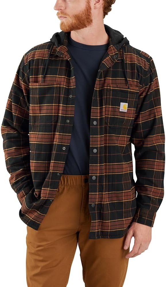 

Carhartt мужская 106353 утепленная флисом рубашка из фланели в расслабленном крое Rugged Flex с капюшоном, Black