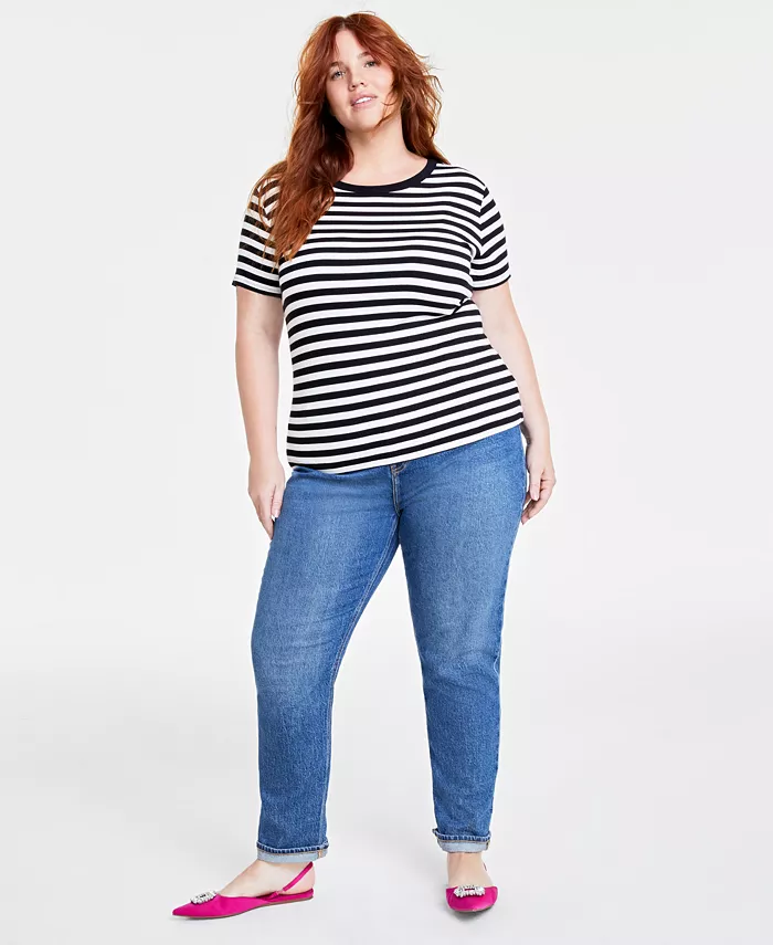 

Женская ребристая футболка, XXS-4X, создано для Macy’s On 34Th, белый/черный