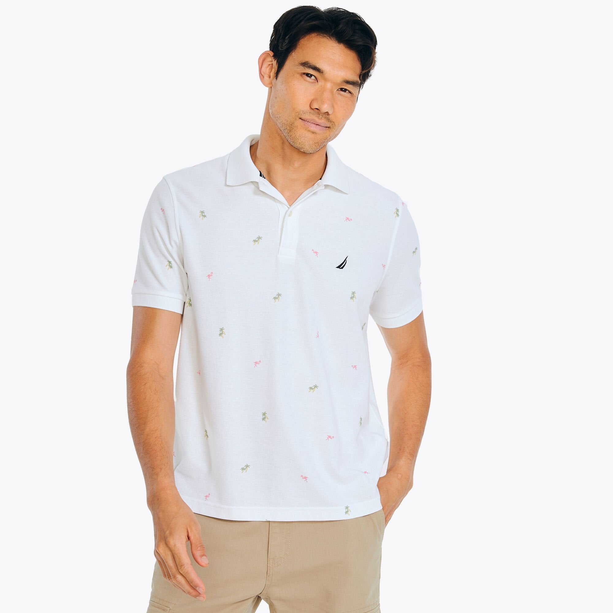 

Мужская классическая рубашка-поло Nautica Printed Deck Polo, цвет bright white